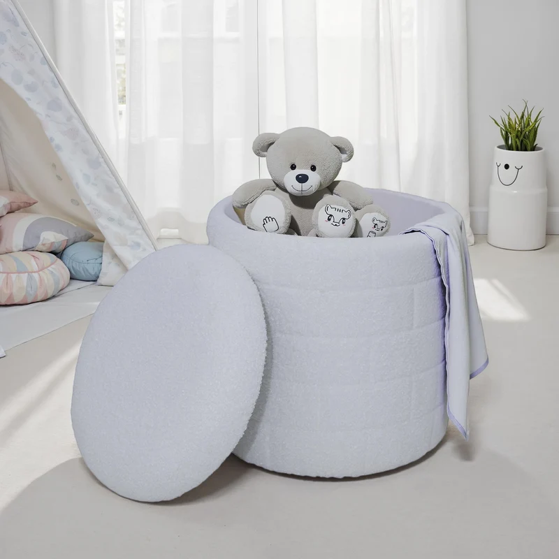 Sitzhocker mit Stauraum 40x40x45 cm Stoff Weiß abnehmbarer Deckel