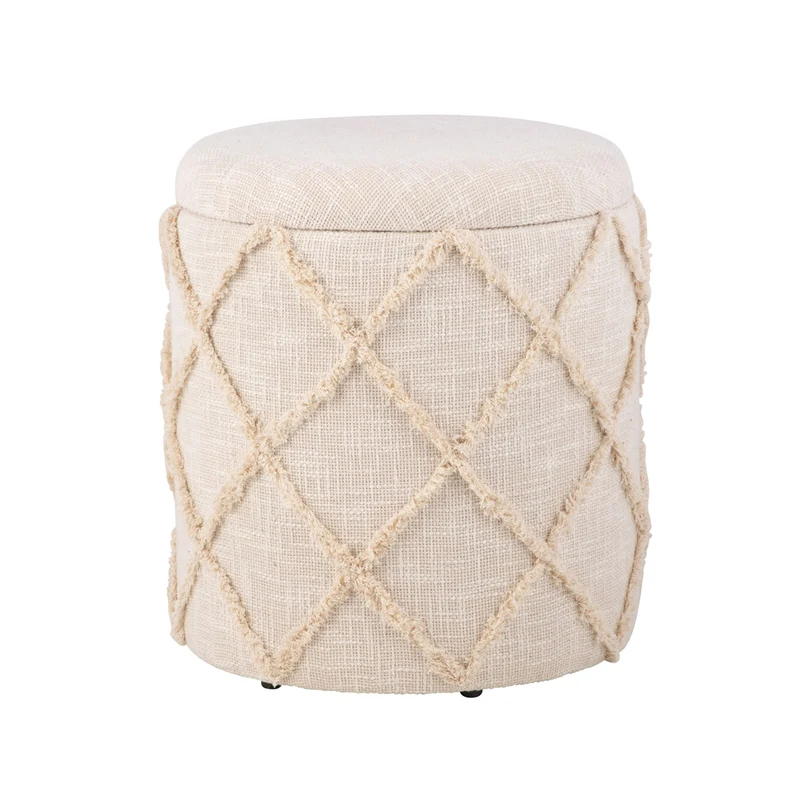 Sitzhocker Stauraum 40x40x45cm Creme Baumwolle Boho abnehmbarer Deckel
