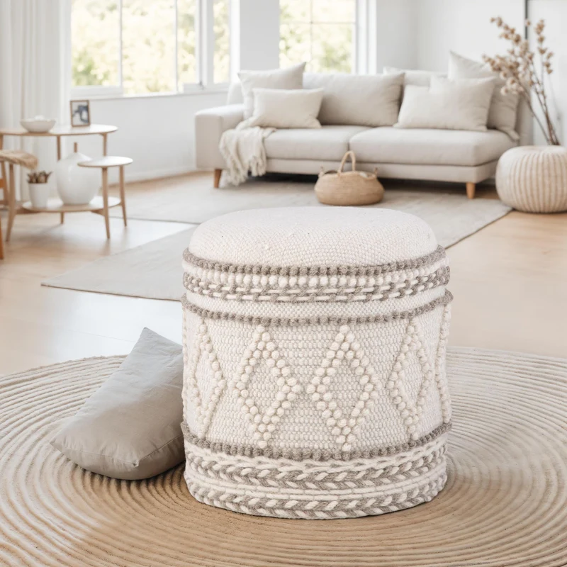 Sitzhocker mit Stauraum Ø40xH45cm Stoff Boho Design gepolstert