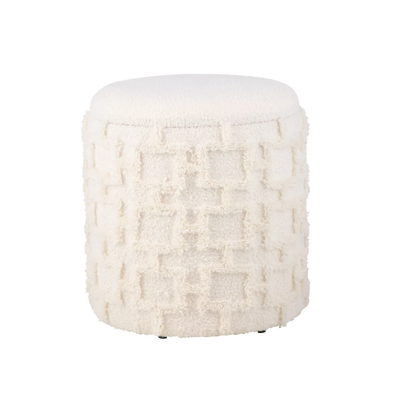 Sitzhocker mit Stauraum 45x40 cm Strukturstoff Creme Modern