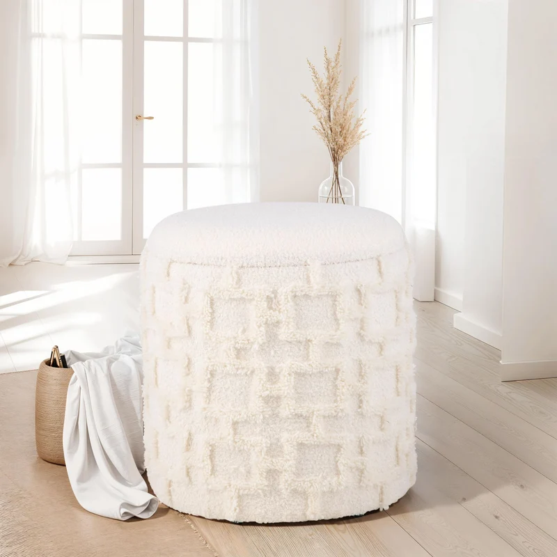 Sitzhocker mit Stauraum 45x40 cm Strukturstoff Creme Modern