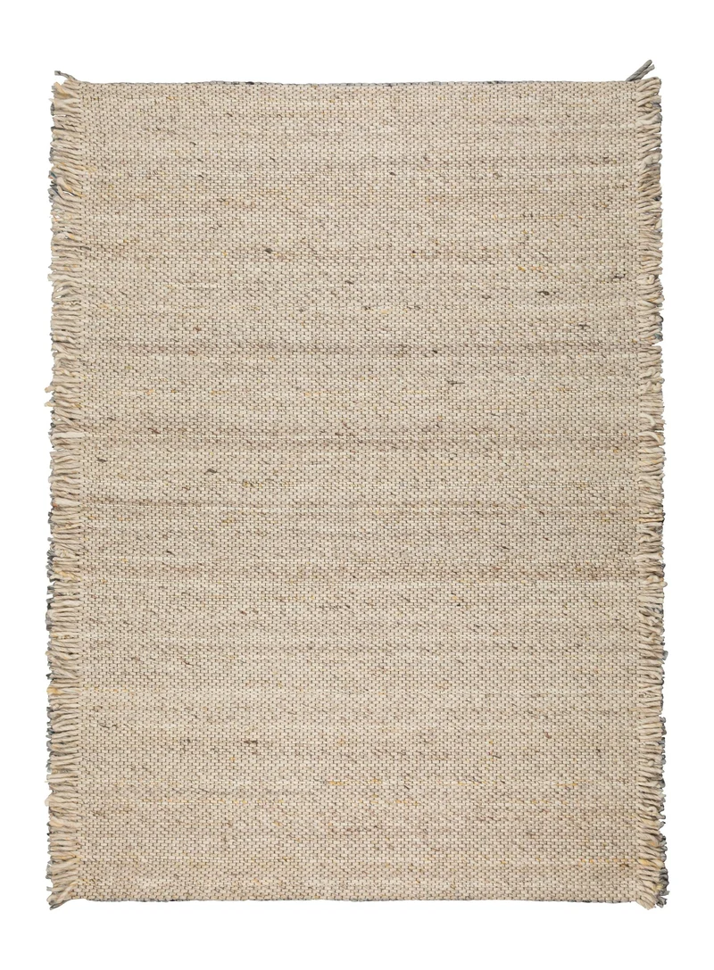 Teppich Frills 170x240 cm Beige/Yellow aus Wolle mit Fransenbordüre
