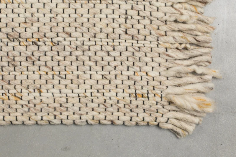 Teppich Frills 170x240 cm Beige/Yellow aus Wolle mit Fransenbordüre