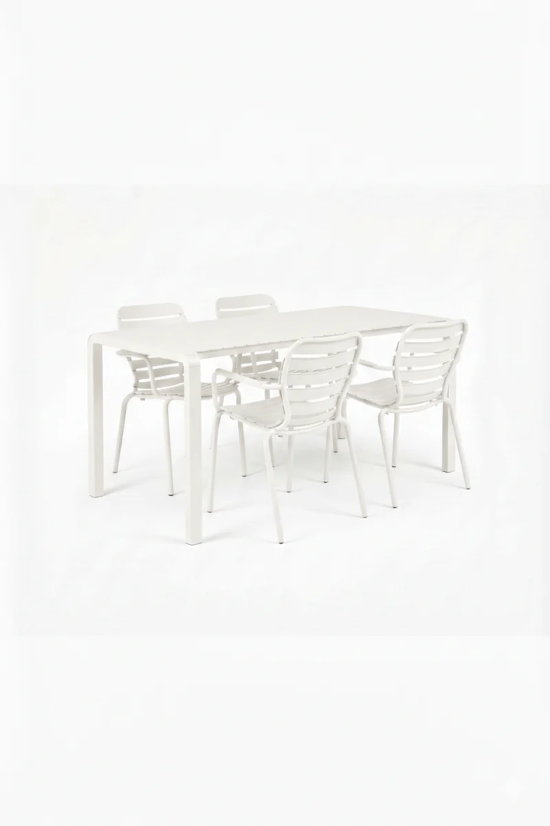 Gartenmöbel-Set Vondel, Tisch mit 4 Armlehnstühlen aus Aluminium, Weiß