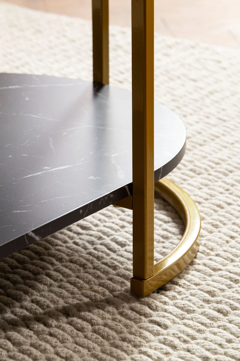 Couchtisch 100x60x45cm Marmoroptik Schwarz Gold Metallgestell Modern