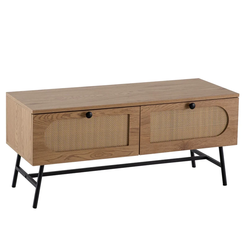 Lowboard TV-Kommode 100x45x40cm Eiche-Dekor Rattan Schubladen Wohnzimmer
