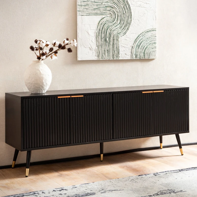 Lowboard Schwarz Eiche-Dekor 150x60x39cm TV-Kommode Modern Türen
