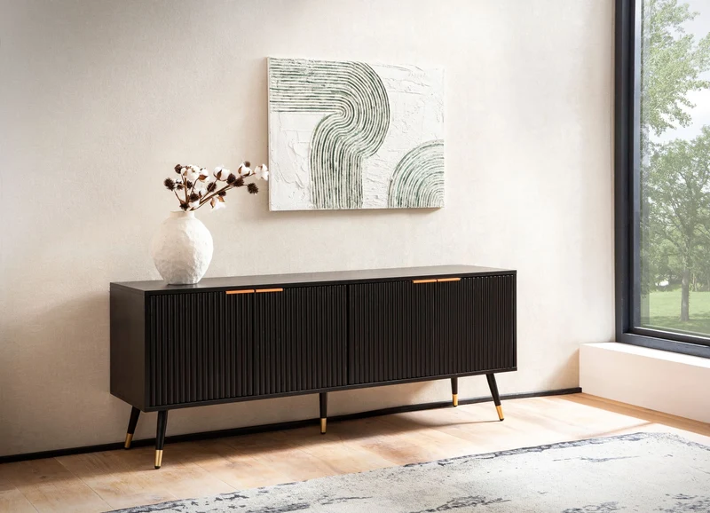 Lowboard Schwarz Eiche-Dekor 150x60x39cm TV-Kommode Modern Türen