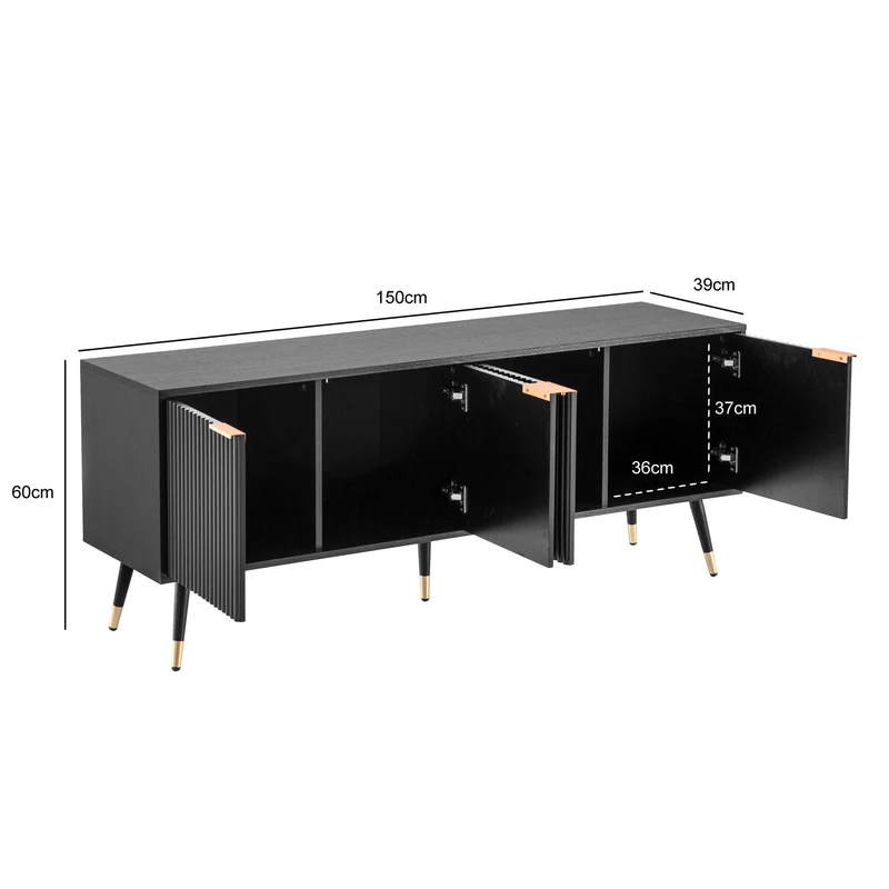 Lowboard Schwarz Eiche-Dekor 150x60x39cm TV-Kommode Modern Türen