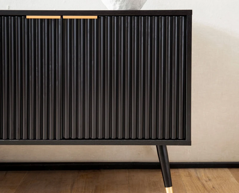 Lowboard Schwarz Eiche-Dekor 150x60x39cm TV-Kommode Modern Türen