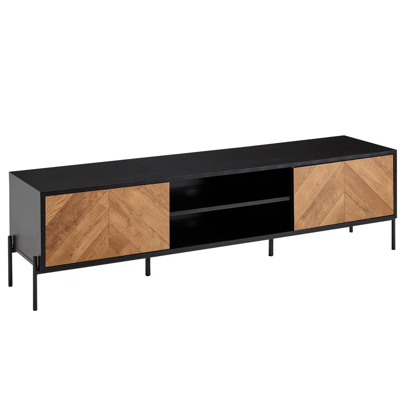 Lowboard TV-Schrank 163x45x40cm Holz Eiche-Dekor Schwarz Modern
