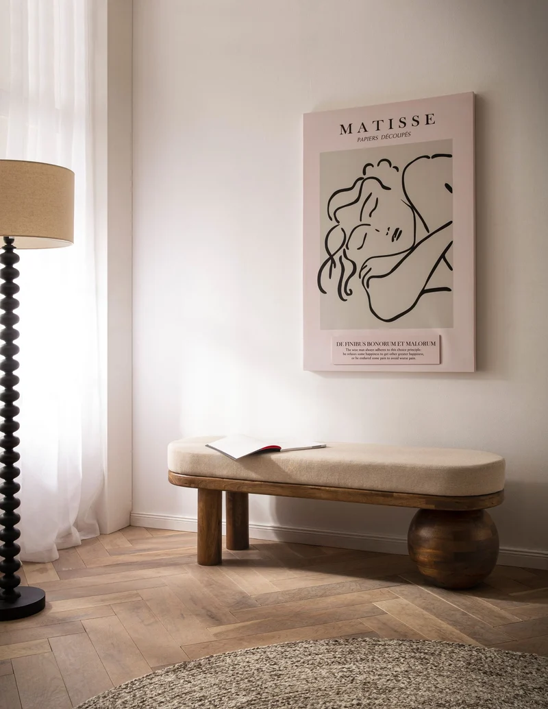 Sitzbank Mango Massivholz 140cm Polster Beige Modern Flur