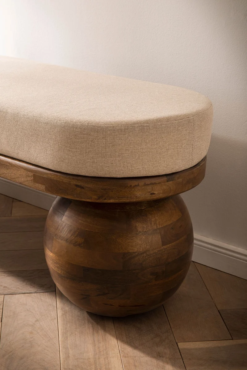 Sitzbank Mango Massivholz 140cm Polster Beige Modern Flur