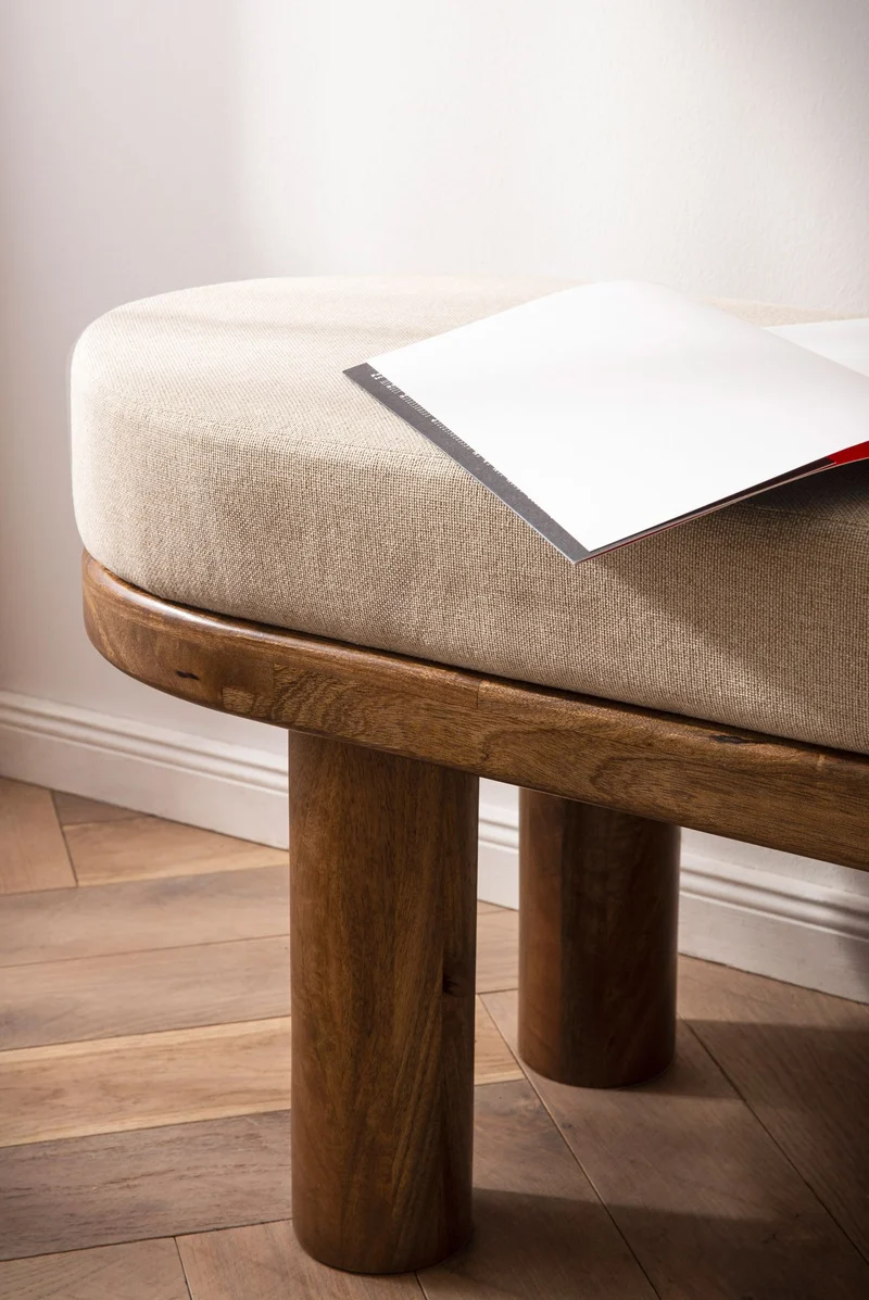 Sitzbank Mango Massivholz 140cm Polster Beige Modern Flur