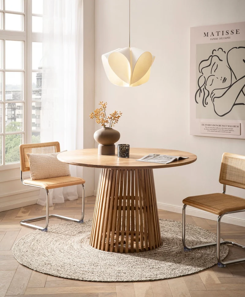 Esstisch Akazie Massivholz 120x120cm Rund Hellbraun Modern