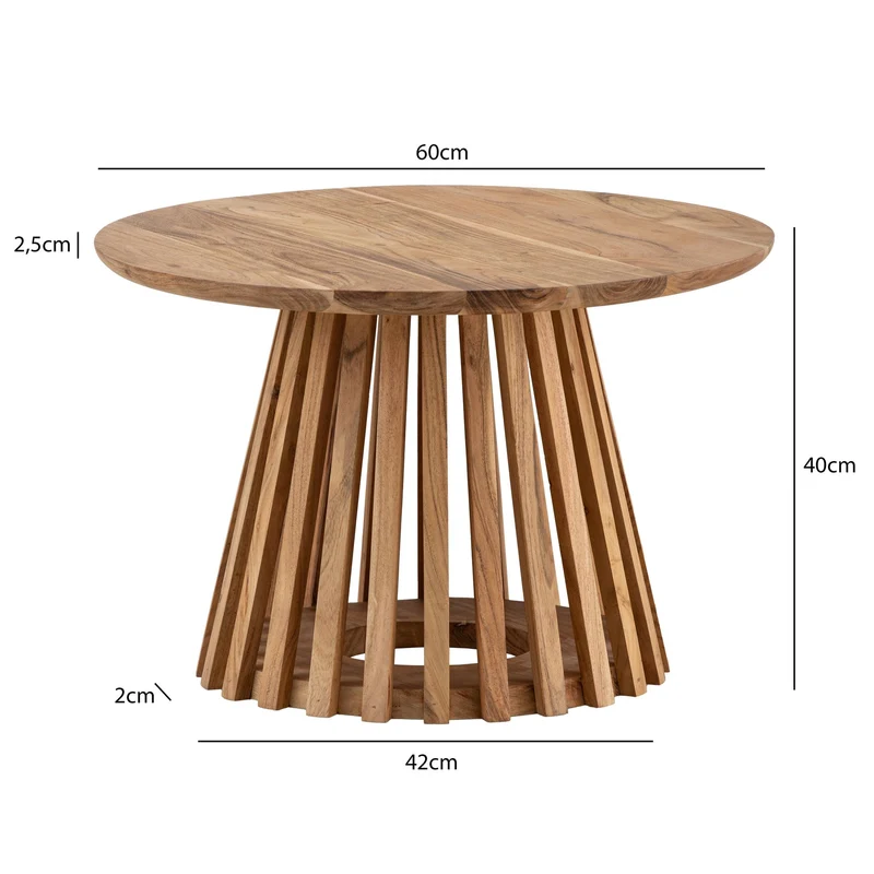 Couchtisch Akazie Massivholz Rund 60x60x40cm Gittergestell Modern