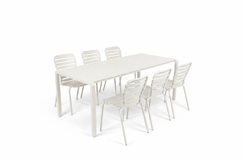 Gartenmöbel-Set Vondel mit Tisch 214 cm und 6 Stühlen, Aluminium Weiß