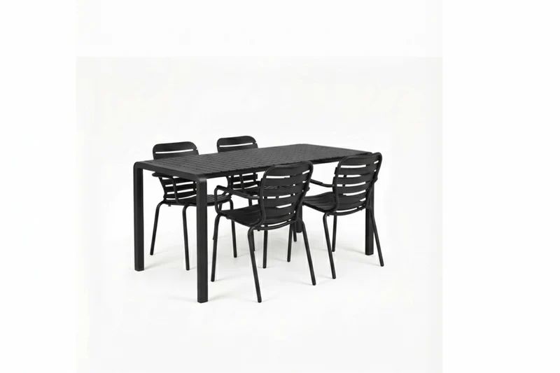 Gartenmöbel-Set Vondel mit Tisch & 4 Armlehnstühlen, Aluminium Schwarz