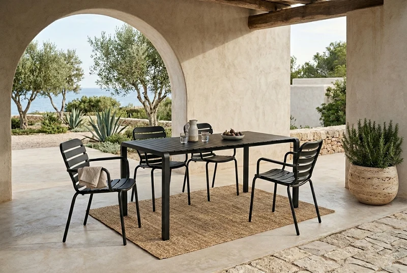 Gartenmöbel-Set Vondel mit Tisch & 4 Armlehnstühlen, Aluminium Schwarz