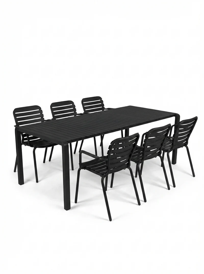 Gartenmöbel-Set Vondel mit Tisch & 6 Stühlen aus Aluminium in Schwarz