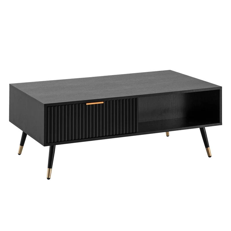 Couchtisch 110x60x43cm Schwarz Eiche-Dekor Rechteckig mit Stauraum