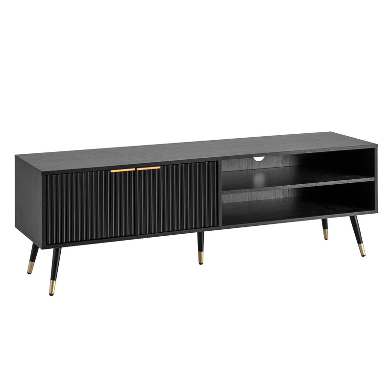Lowboard Schwarz Eiche-Dekor 150x51x39cm TV-Kommode Modern Türen Ablagefächer