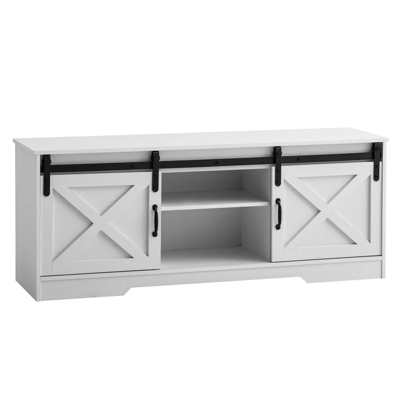 Lowboard Weiß 150x59,5x39,5cm TV-Kommode Landhaus-Stil Schiebetüren