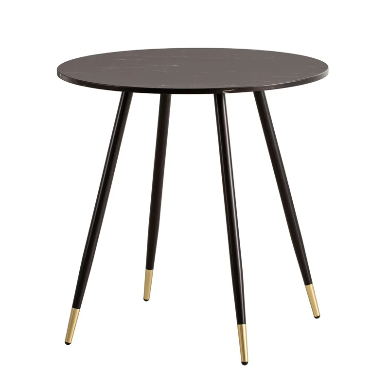 Esszimmertisch 75x75x76cm Marmor-Optik Schwarz Metallbeine Rund Modern