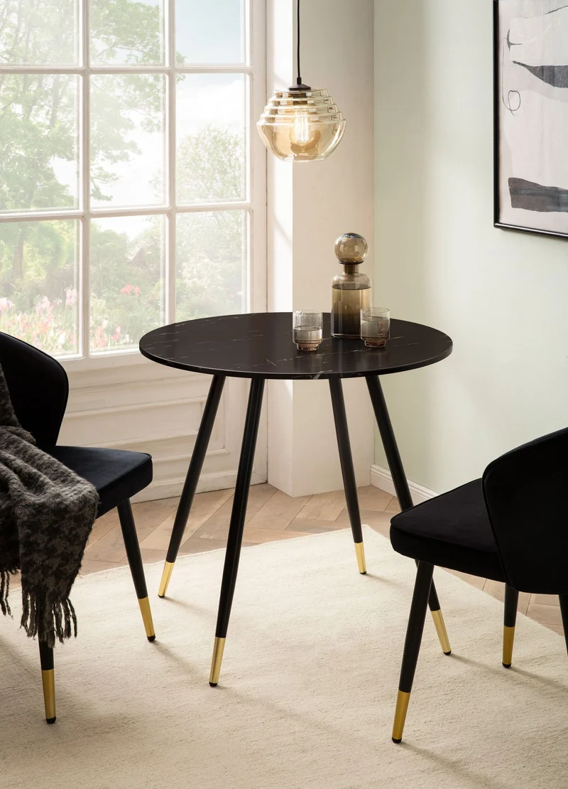 Esszimmertisch 75x75x76cm Marmor-Optik Schwarz Metallbeine Rund Modern