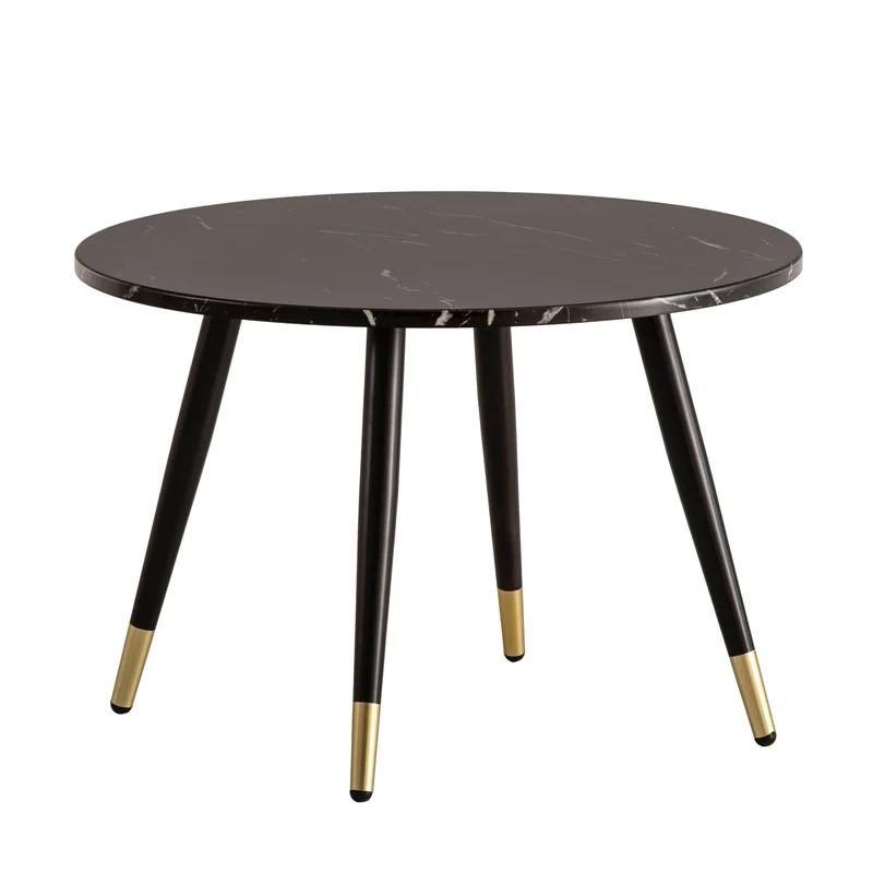Couchtisch 60x60x41cm Marmoroptik Schwarz Metallgestell Rund Modern