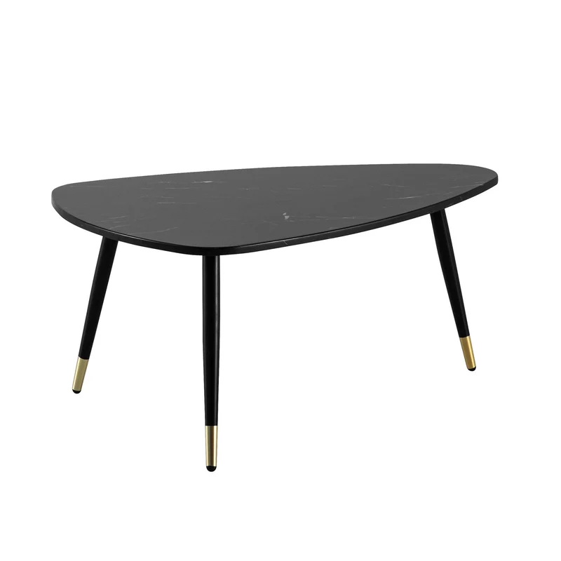 Couchtisch Dreieckig 90x60x41cm Marmoroptik Schwarz Metallgestell