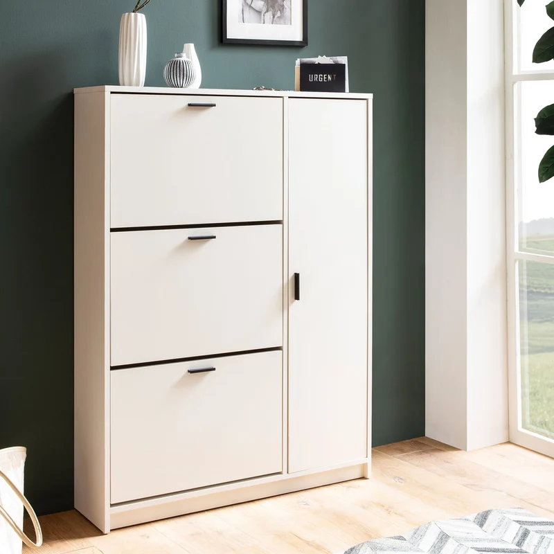 Schuhschrank Weiß 90x120x24 cm Modern Flurschrank mit Ablage
