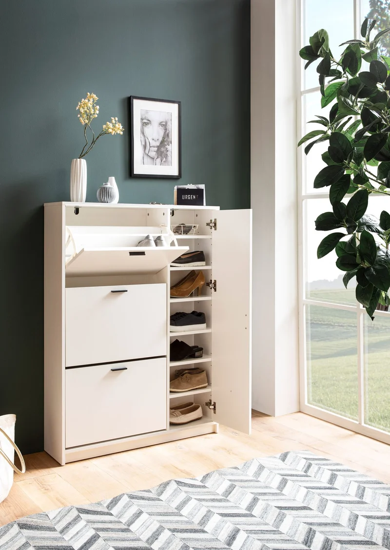 Schuhschrank Weiß 90x120x24 cm Modern Flurschrank mit Ablage