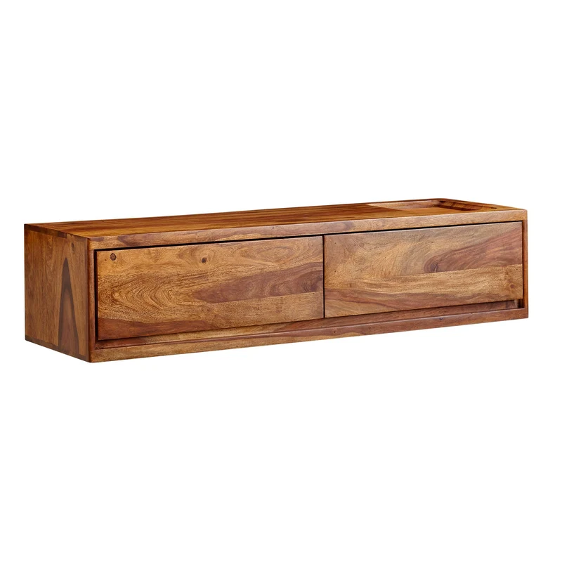 Lowboard Sheesham Massivholz 108x25x34cm Hängend TV-Schrank Braun