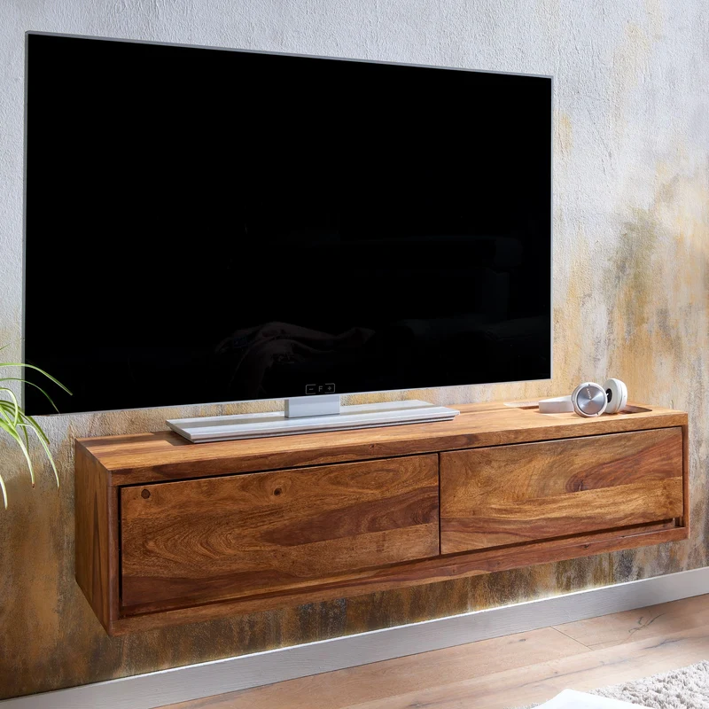 Lowboard Sheesham Massivholz 108x25x34cm Hängend TV-Schrank Braun