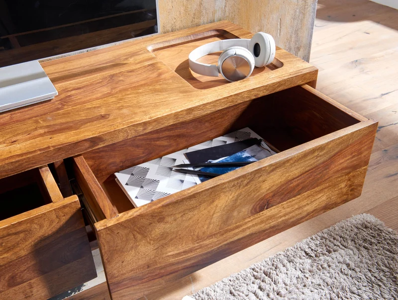 Lowboard Sheesham Massivholz 108x25x34cm Hängend TV-Schrank Braun