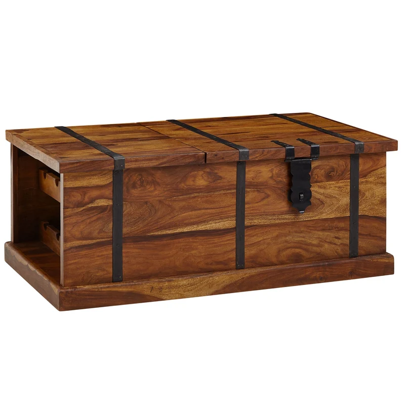 Couchtisch Sheesham Massivholz 100x60x40cm mit Weinregal Stauraum Modern