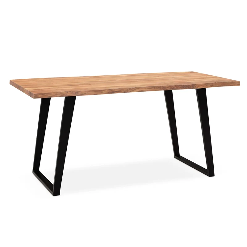 Schreibtisch 120x60x76cm Akazie Massivholz Metall Baumkante Schwarz