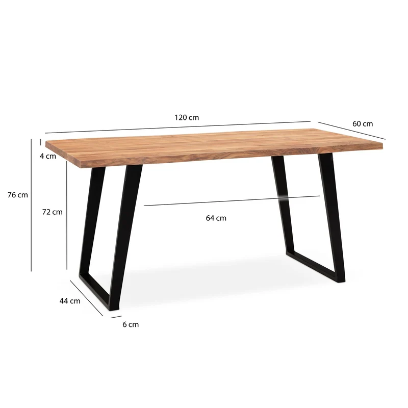 Schreibtisch 120x60x76cm Akazie Massivholz Metall Baumkante Schwarz