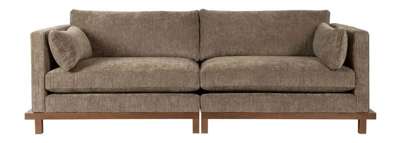 Sofa Blossom 3-Sitzer Moss mit Eichenholz-Gestell im Japandi-Stil