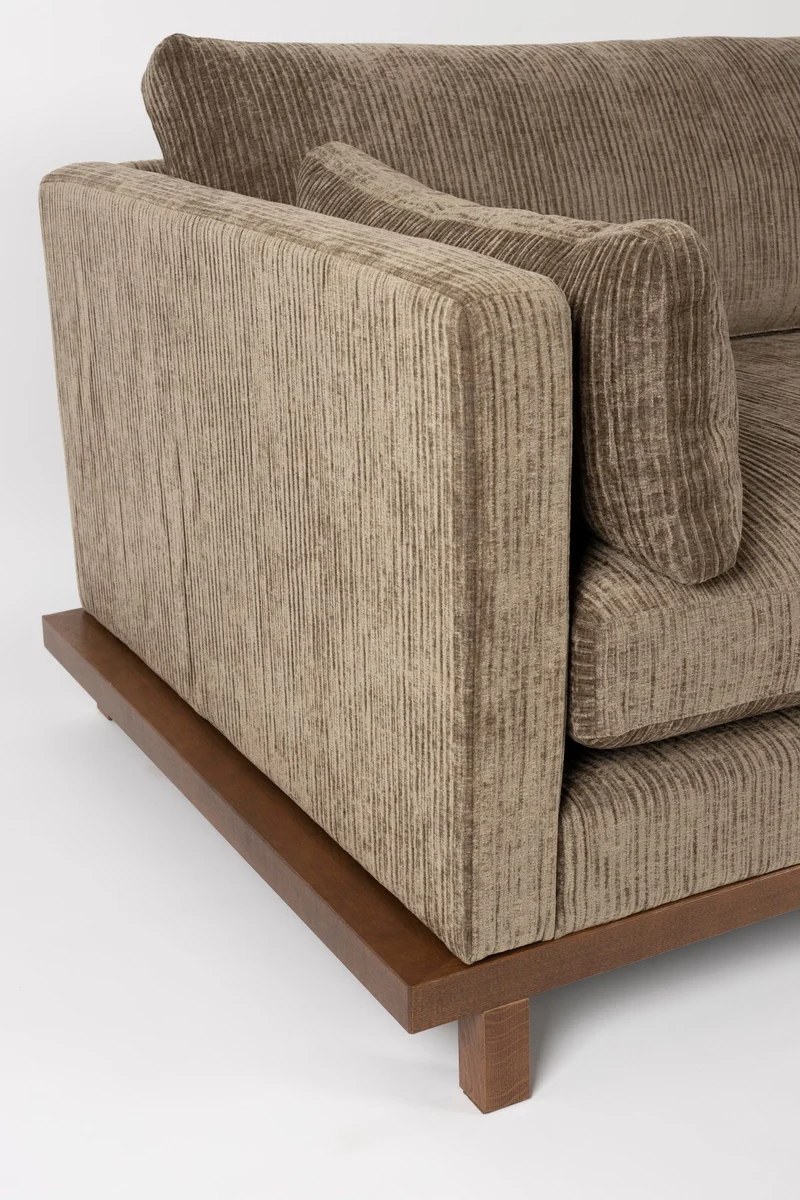 Sofa Blossom 3-Sitzer Moss mit Eichenholz-Gestell im Japandi-Stil