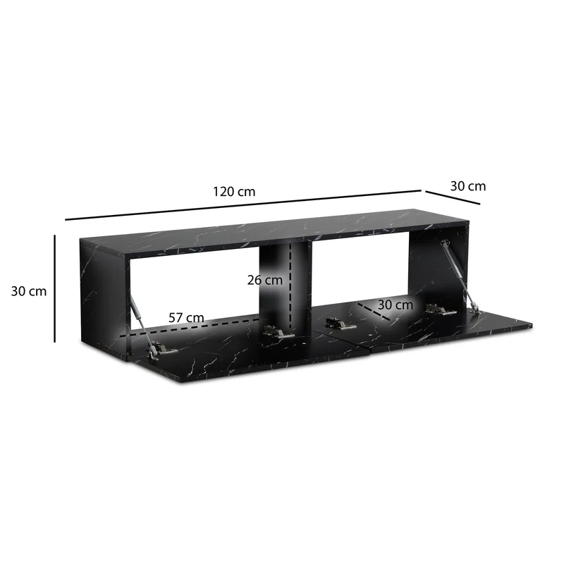 Lowboard Hängend Marmor-Optik Schwarz 120x30x30cm Klapptüren Modern