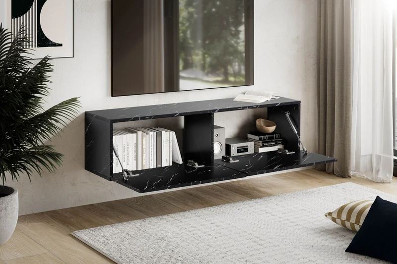 Lowboard Hängend Marmor-Optik Schwarz 120x30x30cm Klapptüren Modern