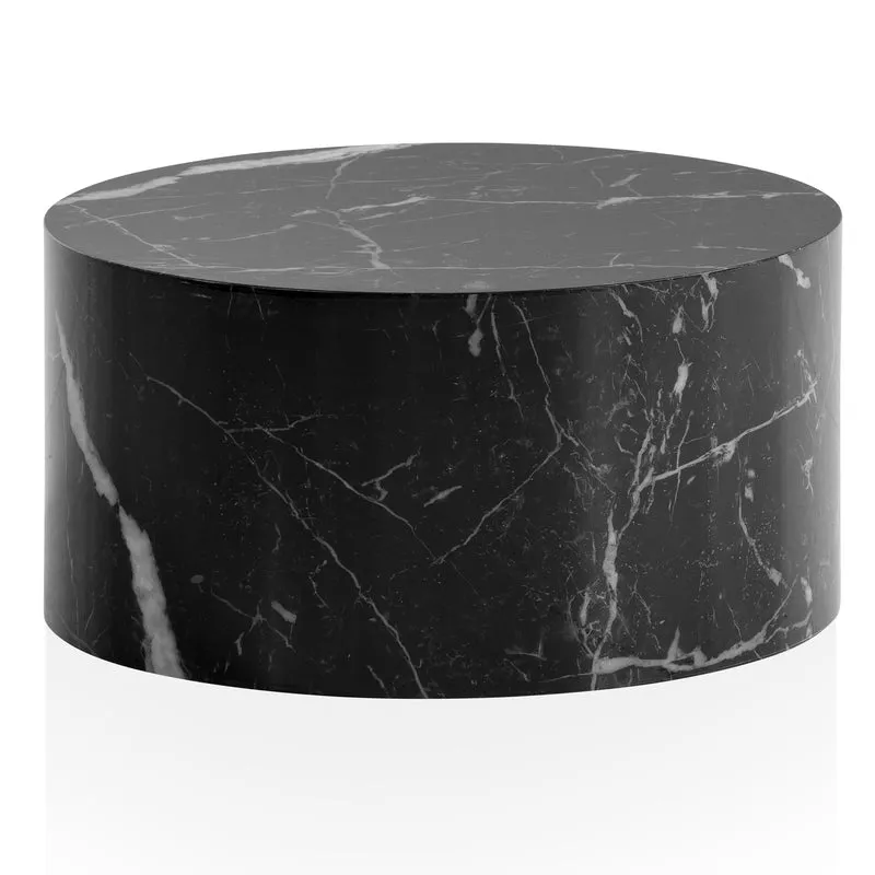Couchtisch MONOBLOC 60x60x30cm Schwarz Hochglanz Marmoroptik Rund Modern