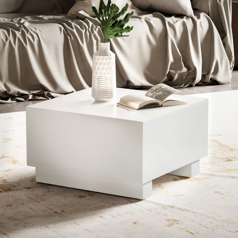 Couchtisch MONOBLOC 60x60x35cm Weiß Hochglanz Quadratisch Design