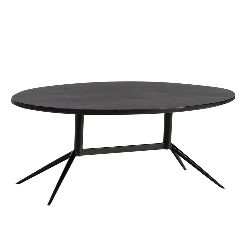 Couchtisch Mango Massivholz Oval 90x50x35cm Metall Schwarz Modern