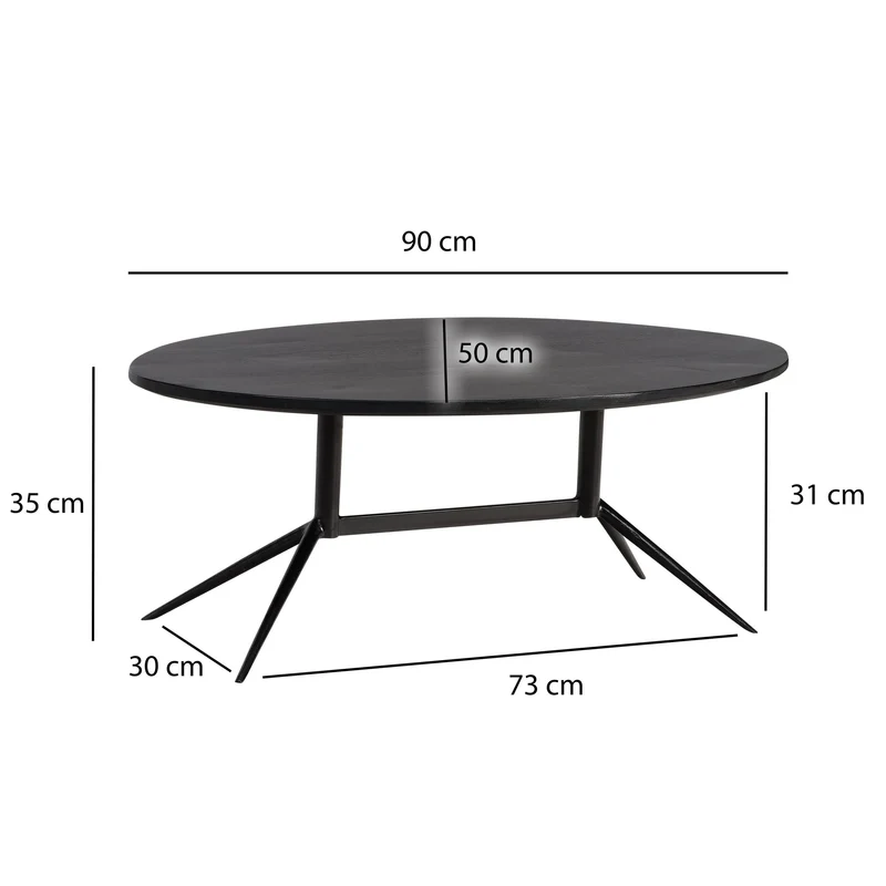 Couchtisch Mango Massivholz Oval 90x50x35cm Metall Schwarz Modern