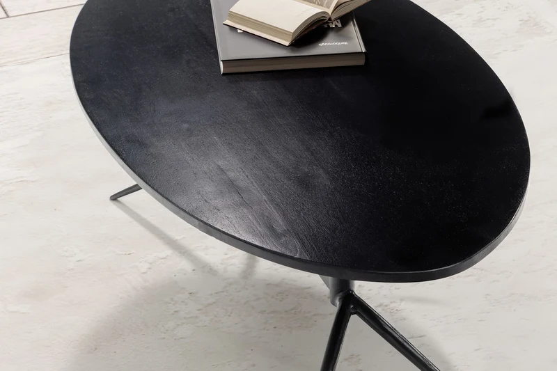 Couchtisch Mango Massivholz Oval 90x50x35cm Metall Schwarz Modern