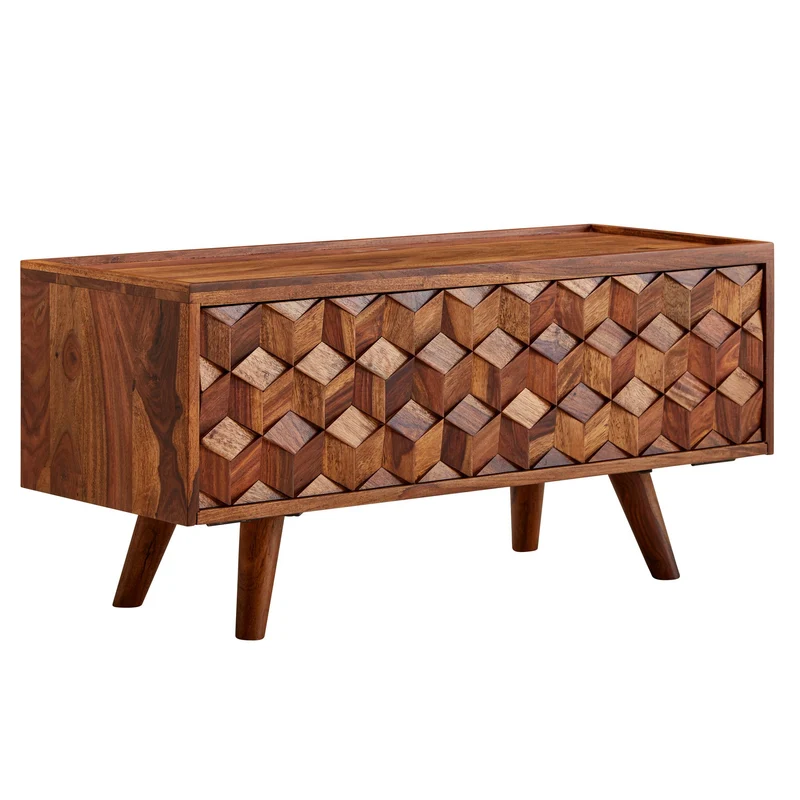 Lowboard Sheesham Massivholz 92x44x35cm TV-Kommode Klapptür Modern