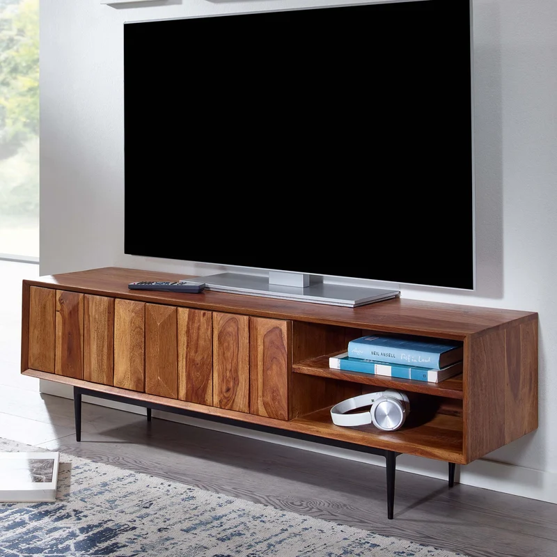 Lowboard Sheesham Massivholz 123x42x35cm TV-Kommode Modern Wohnzimmer